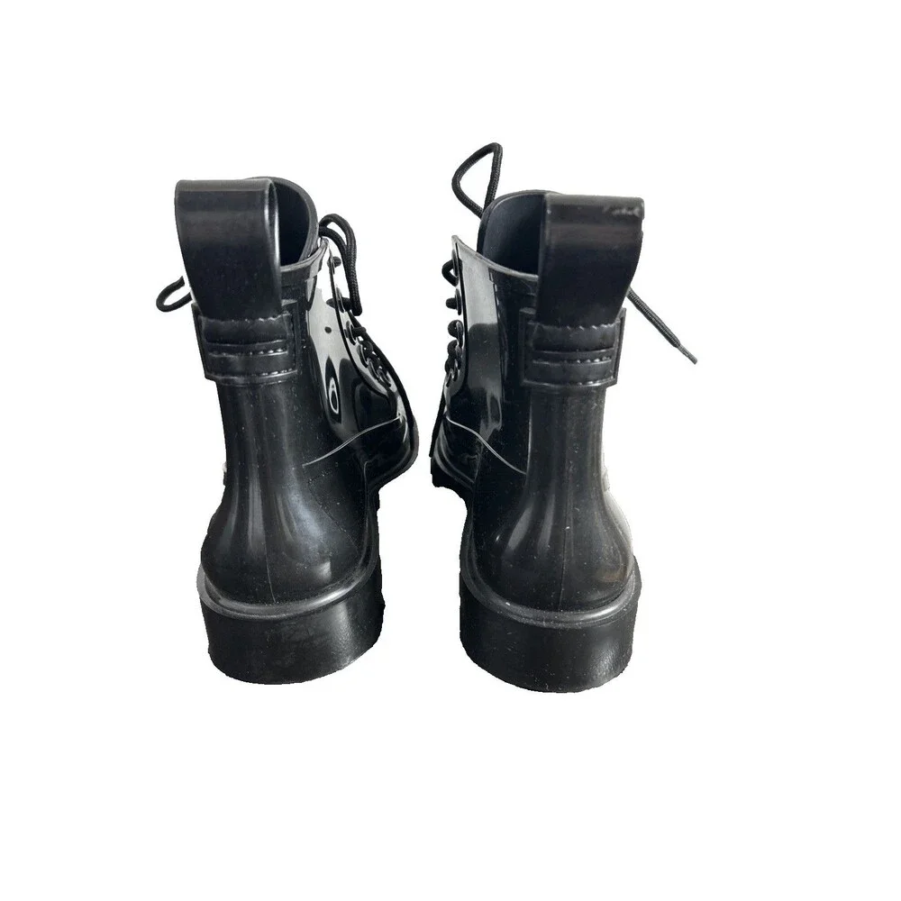 Bottega Veneta Stride Rubber Lace Up Shiny Ankle Boots Black Size EU 37.5 US 7.5